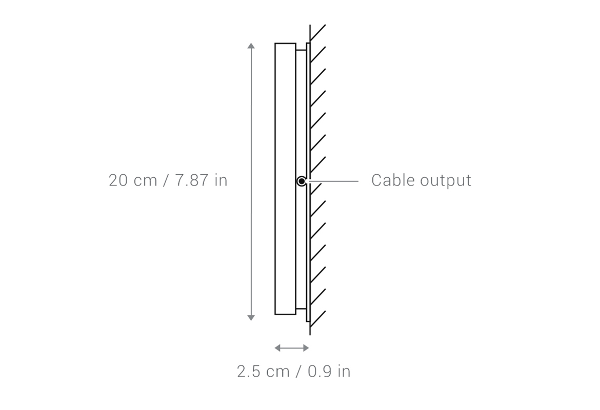 LaMetric SKY tech specs, which show panel thickness