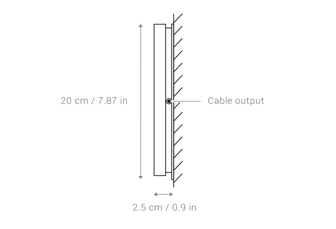 LaMetric SKY tech specs, which show panel thickness